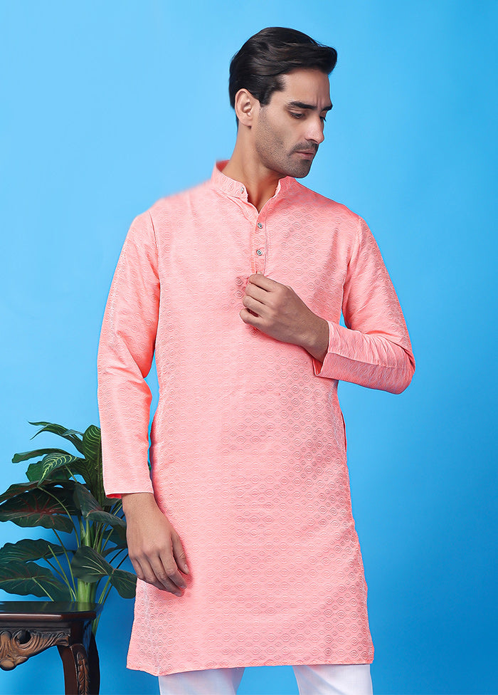 Pink Silk Jacquard Knee Length Kurta Free Shipping Perfect