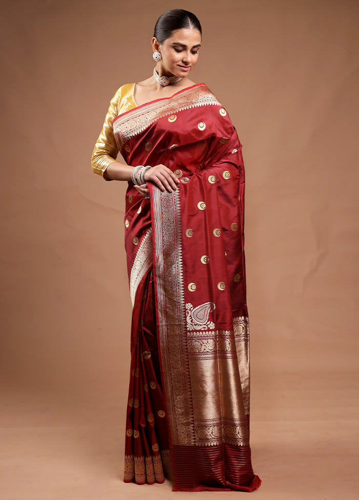 Maroon Handloom Katan Pure Silk Saree With Blouse Piece Outlet Lowest Pice