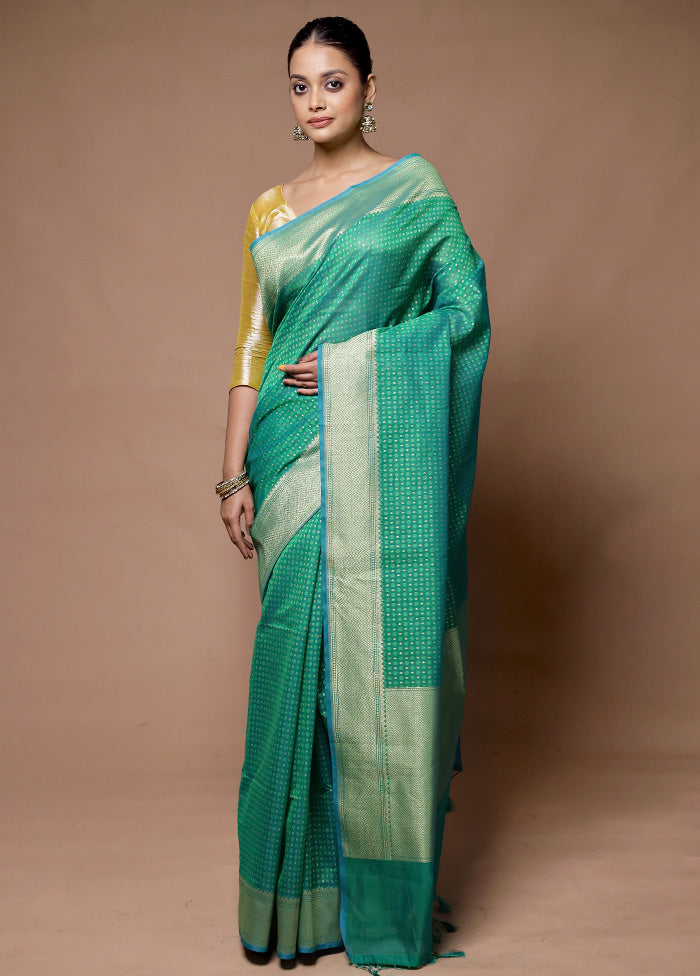 Green Kora Silk Saree With Blouse Piece For Cheap Sale Online