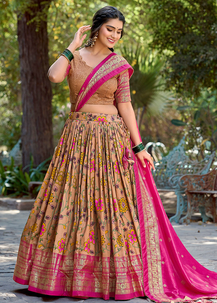 3 Pc Mustard Silk Semi Stitched Lehenga Set Cheap View