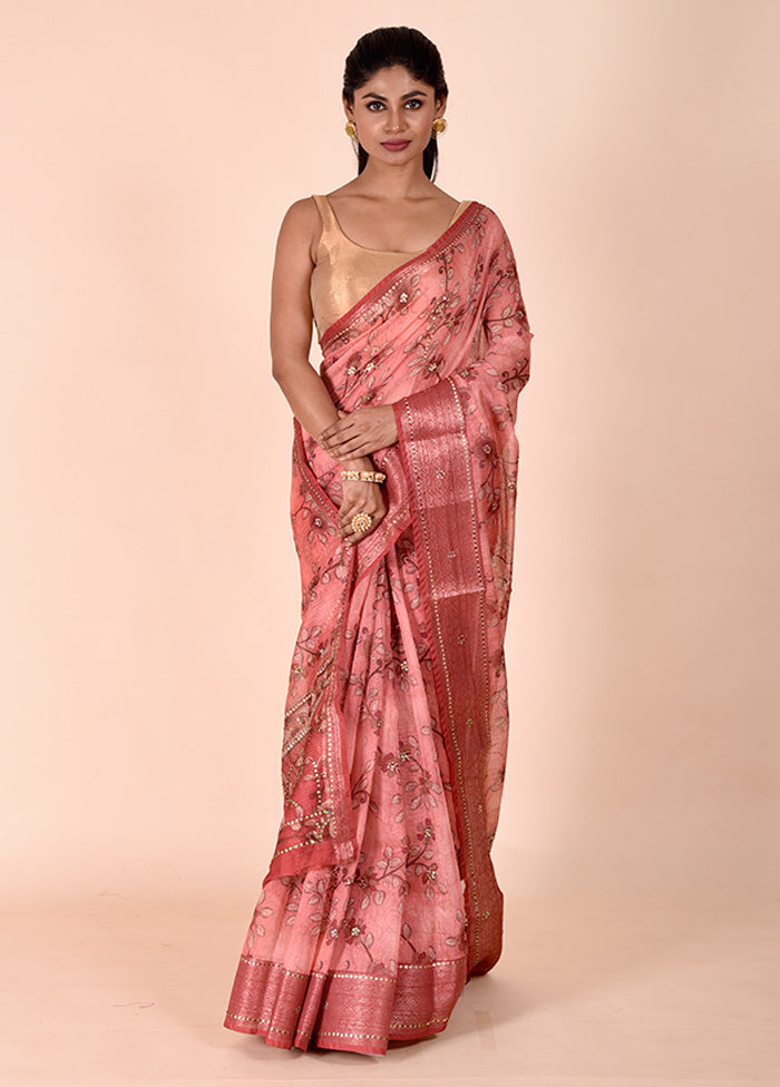 Pink Tussar Silk Saree With Blouse Piece Wide Range Of Online