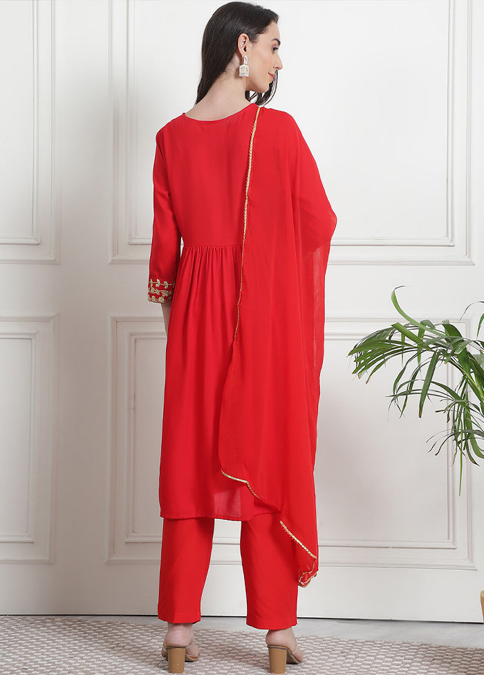 3 Pc Red Readymade Rayon Suit Set Cheap Supply