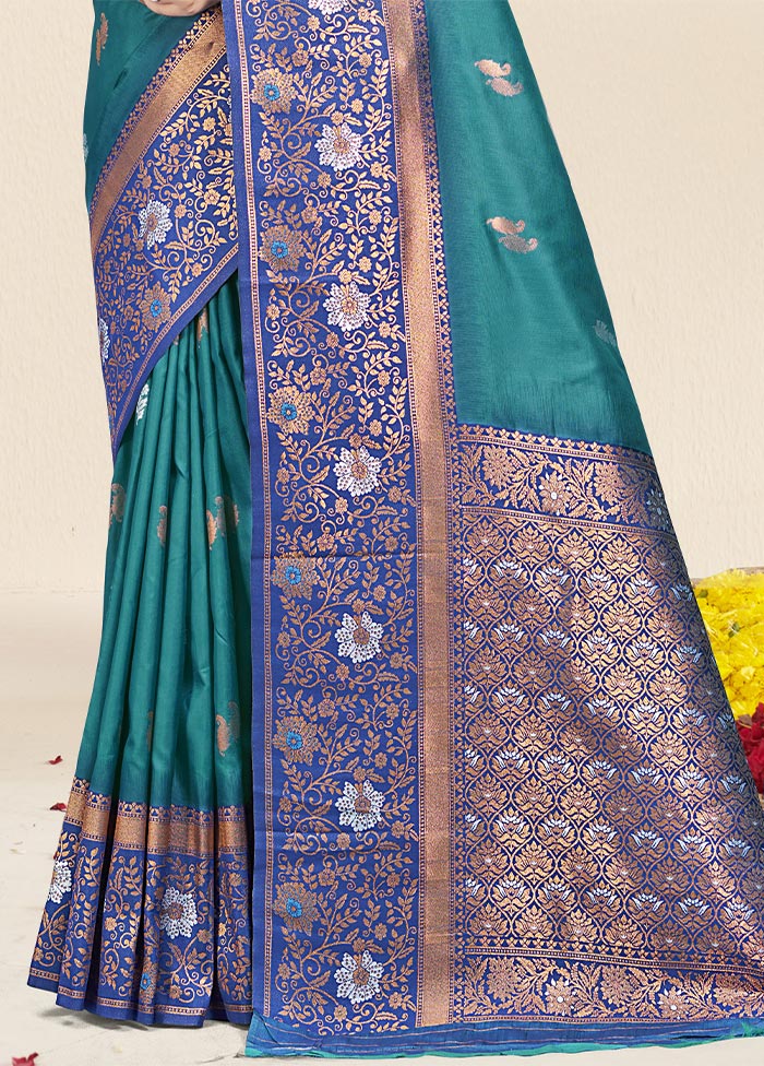 Sky Blue Dupion Silk Saree With Blouse Piece Finishline Cheap Online