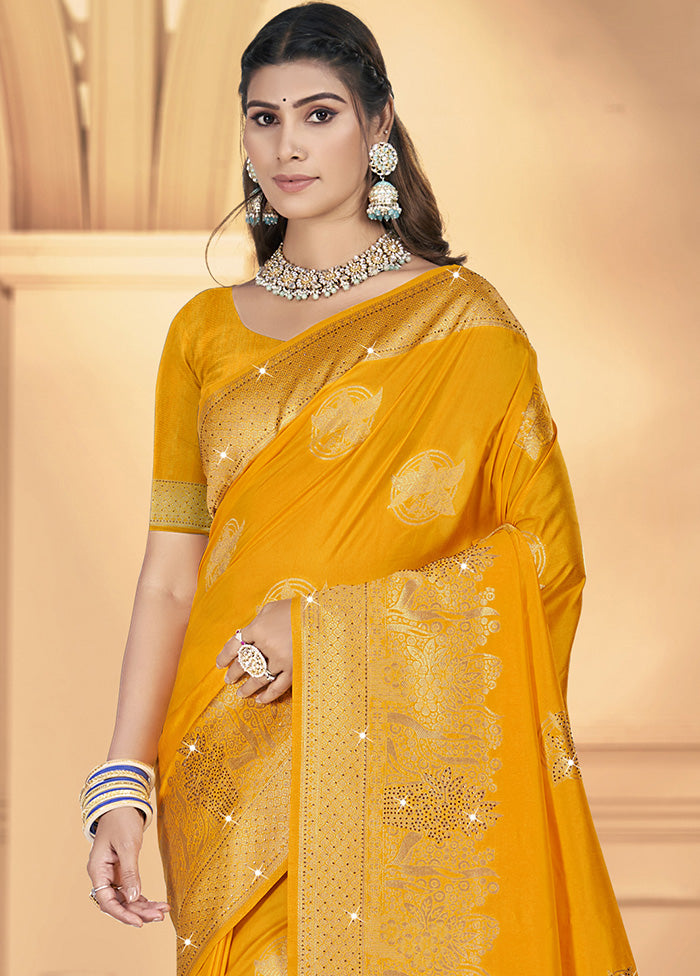 Yellow Spun Silk Saree With Blouse Piece Affordable Cheap Online