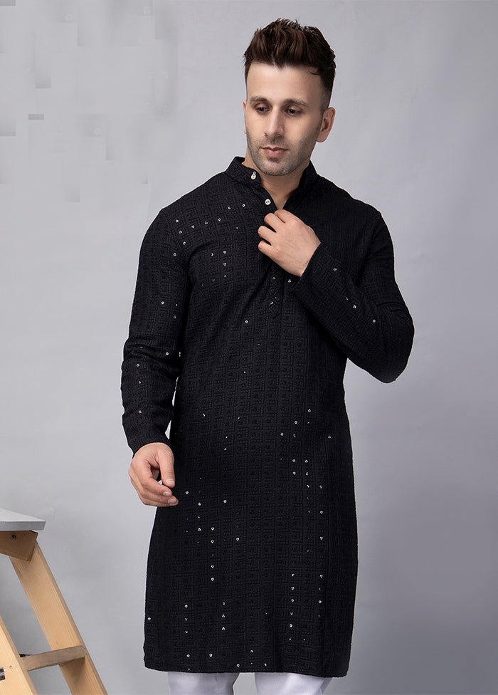 Black Viscose Embroidered Knee Length Kurta Cheap Sale Manchester Great Sale