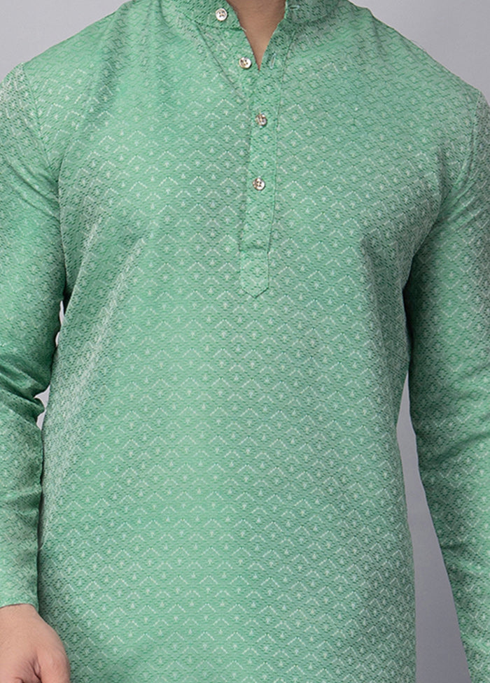 Green Viscose Jacquard Knee Length Kurta Exclusive Online