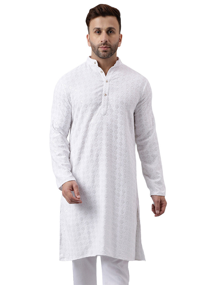 White Silk Embroidered Kurta Cheapest Online