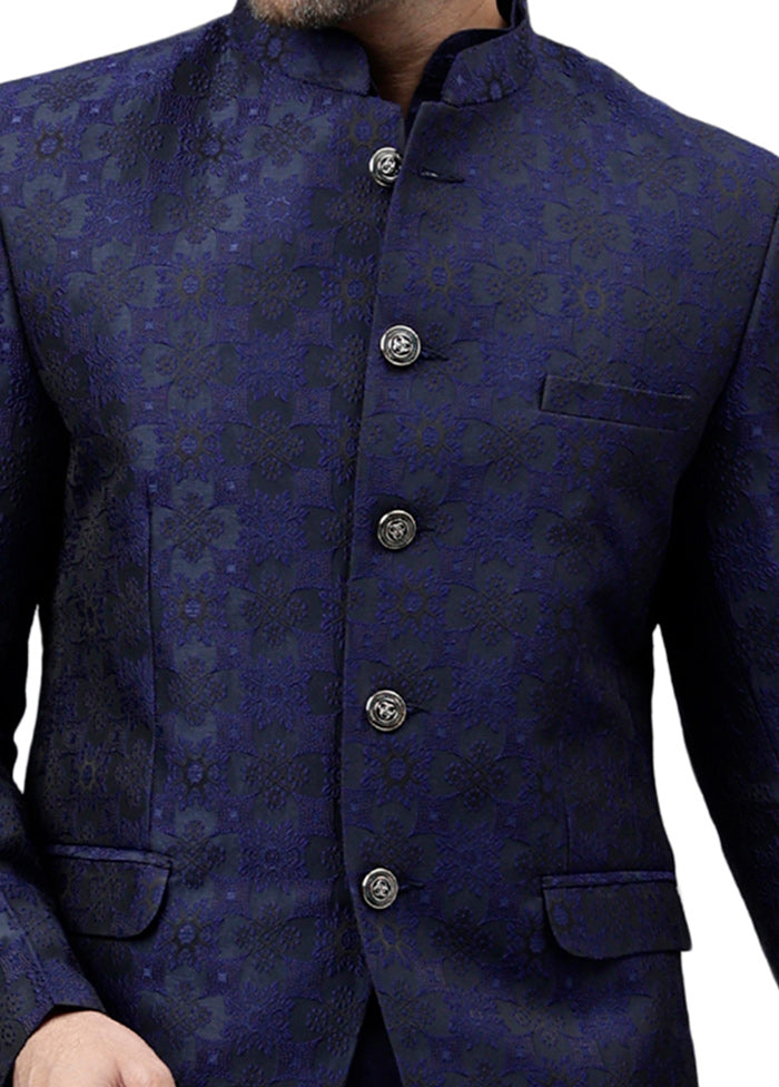 Navy Blue Viscose Jacquard Blazer Cheap Sale Get Authentic