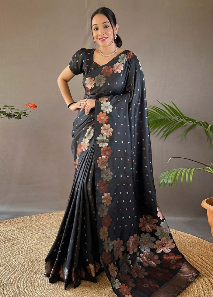 Black Banarasi Silk Saree With Blouse Piece Purchase Cheap Pice