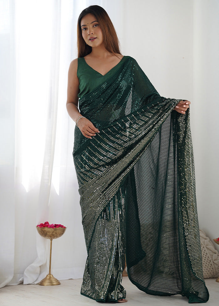 Bottle Green Georgette Saree With Blouse Piece Buy Cheap Pay With Visa