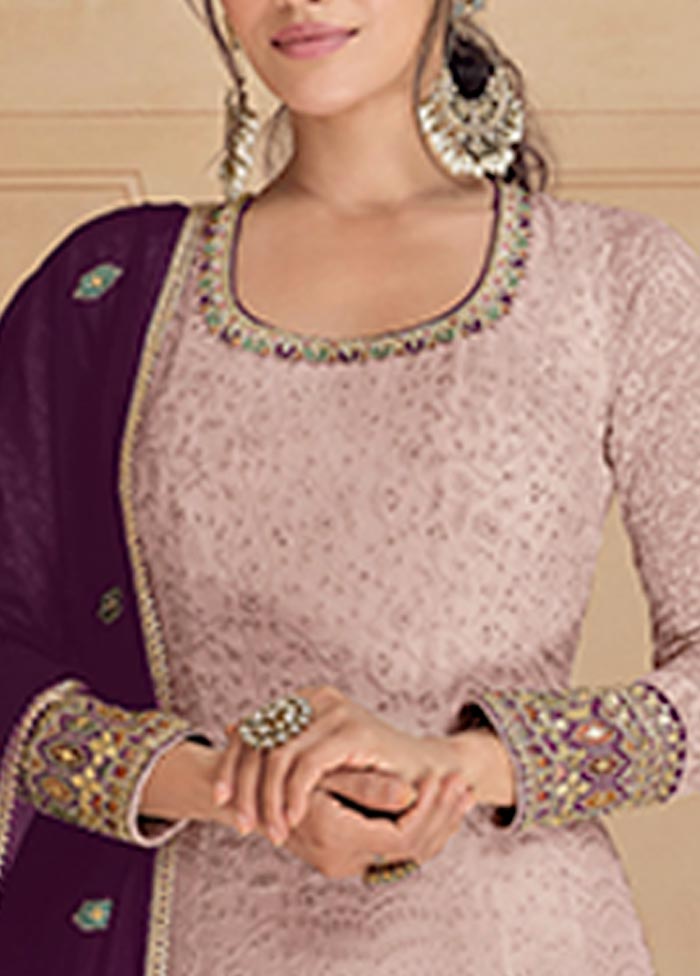 3 Pc Pink Semi Stitched Georgette Suit Set Where To Buy