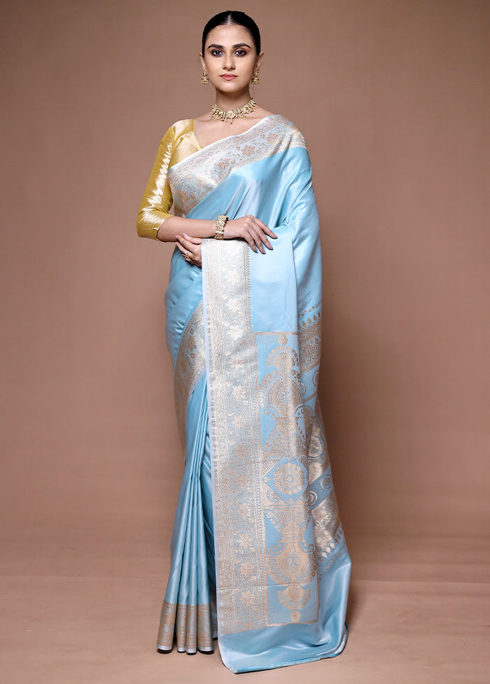 Blue Banarasi Silk Saree With Blouse Piece Buy Online