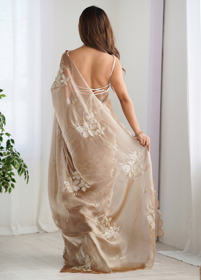 Beige Spun Silk Saree With Blouse Piece 2025 New For Sale