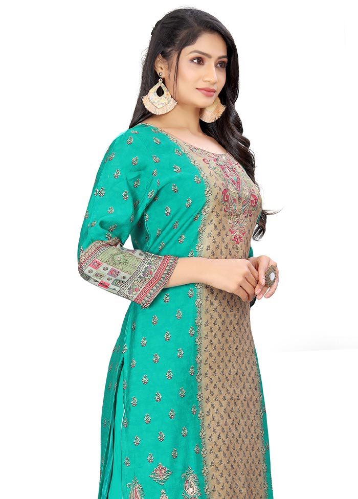 3 Pc Green Unstitched Silk Suit Set Cheap Wide Range Of