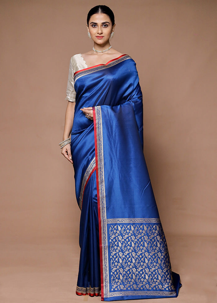 Blue Banarasi Silk Saree With Blouse Piece Official Sale Online