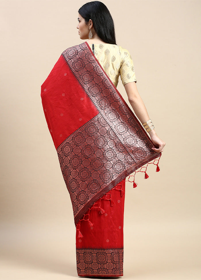 Red Banarasi Silk Saree With Blouse Piece Official For Sale