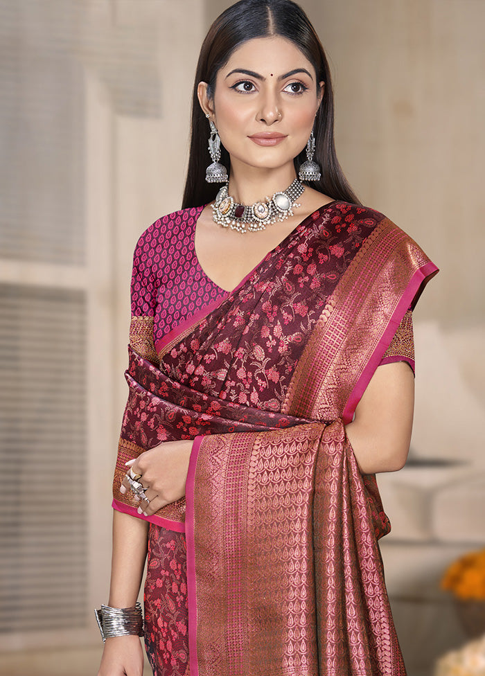 Pink Spun Silk Saree With Blouse Piece Best Pices For Sale