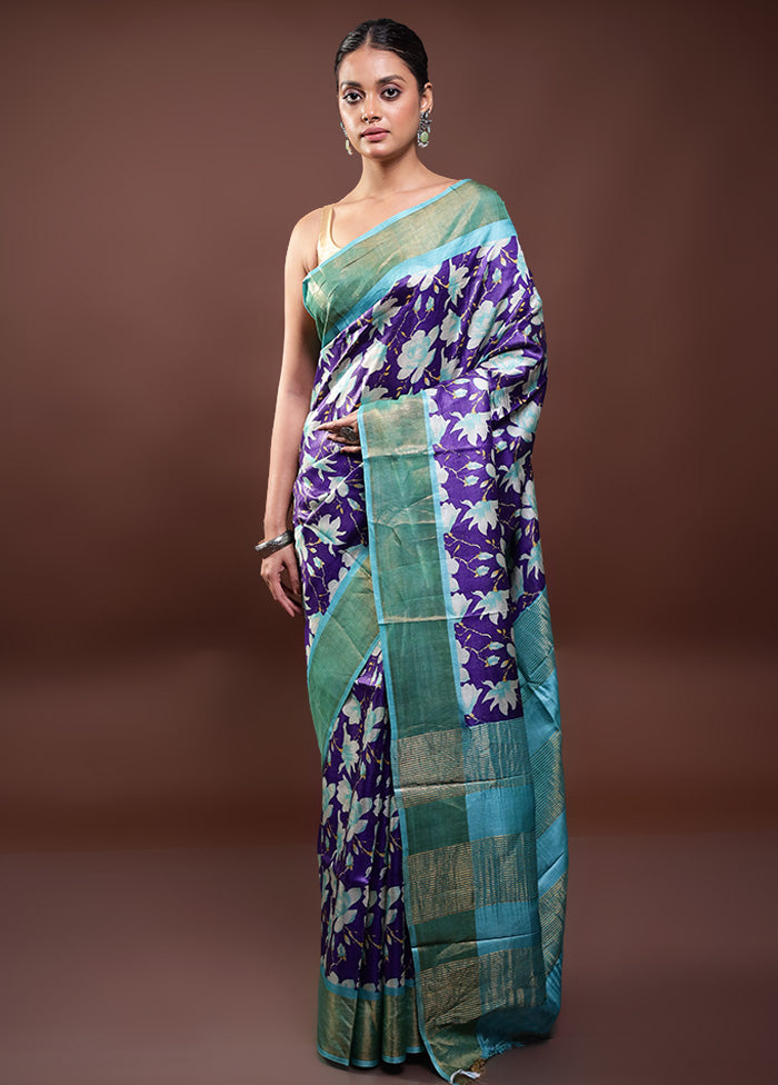 Blue Tussar Silk Saree With Blouse Piece 2025 Unisex Cheap Pice