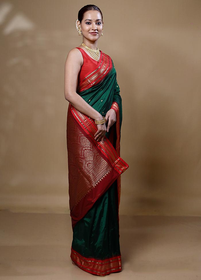 Green Handloom Kanjivaram Pure Silk Saree With Blouse Piece Outlet Geniue Stockist