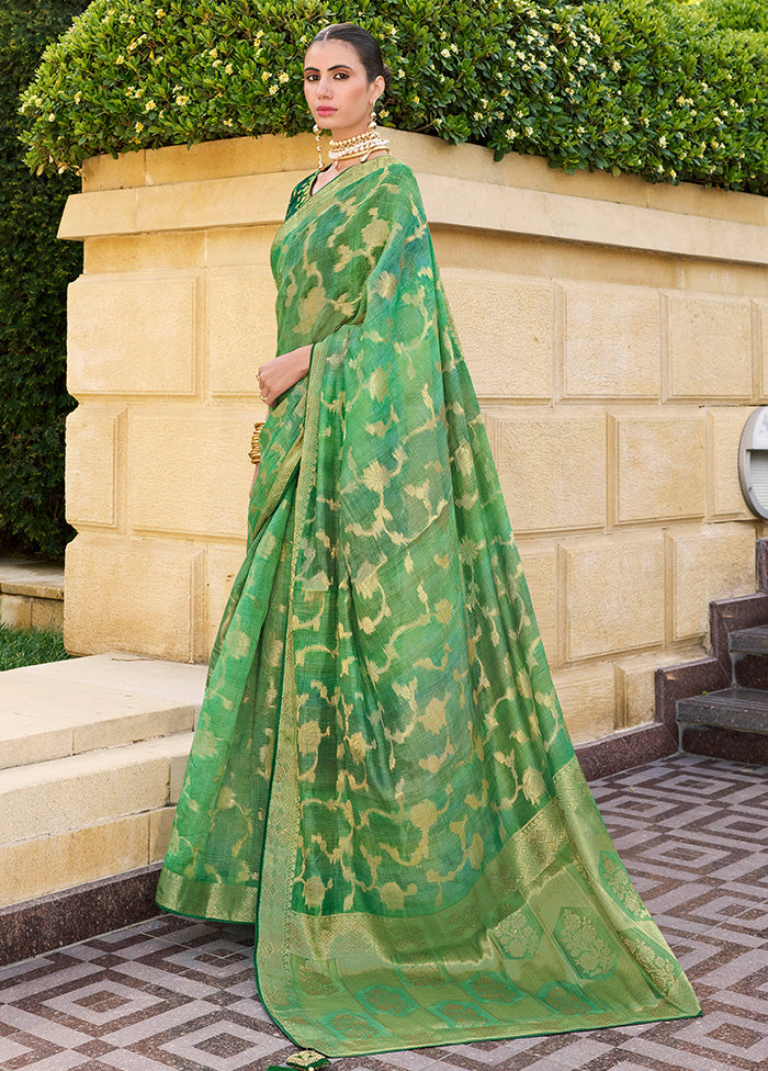 Green Spun Silk Saree With Blouse Piece Cheap Excellent