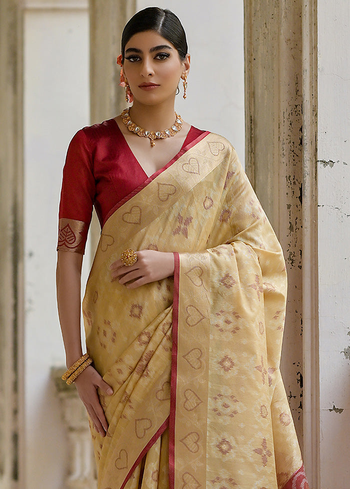 Cream Spun Silk Saree With Blouse Piece Shop Offer Online