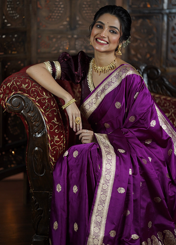 Purple Handloom Katan Pure Silk Saree With Blouse Piece Sale Sast