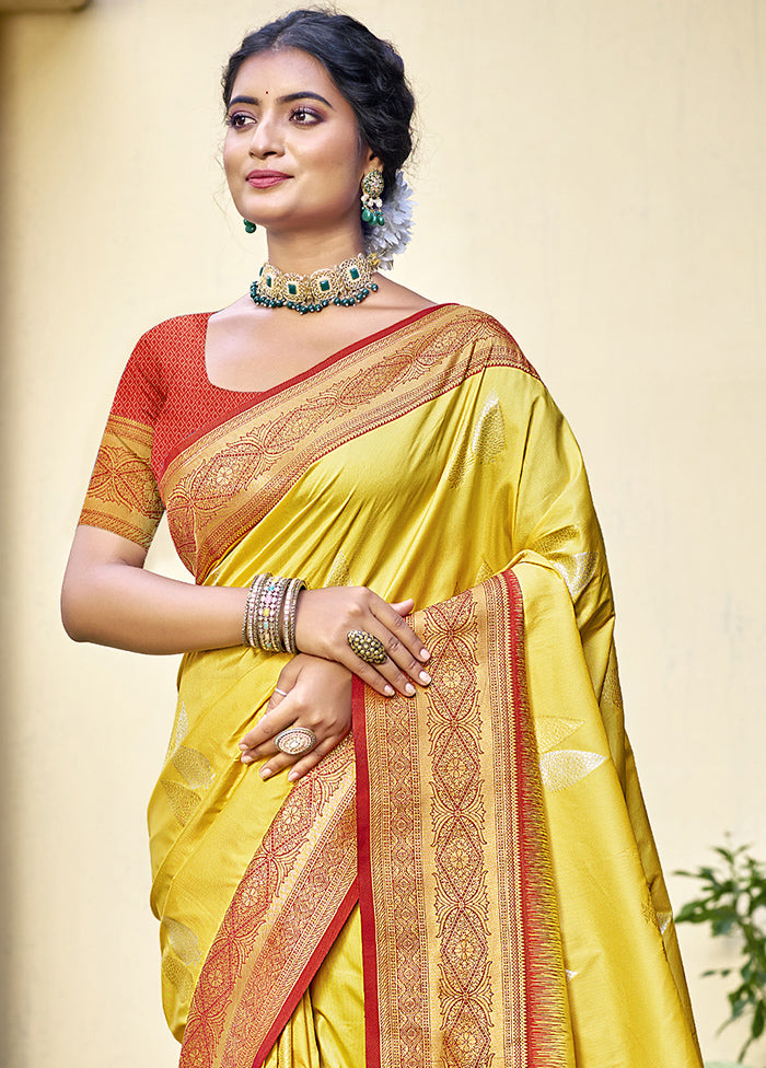 Yellow Dupion Silk Saree With Blouse Piece Explore Cheap Pice