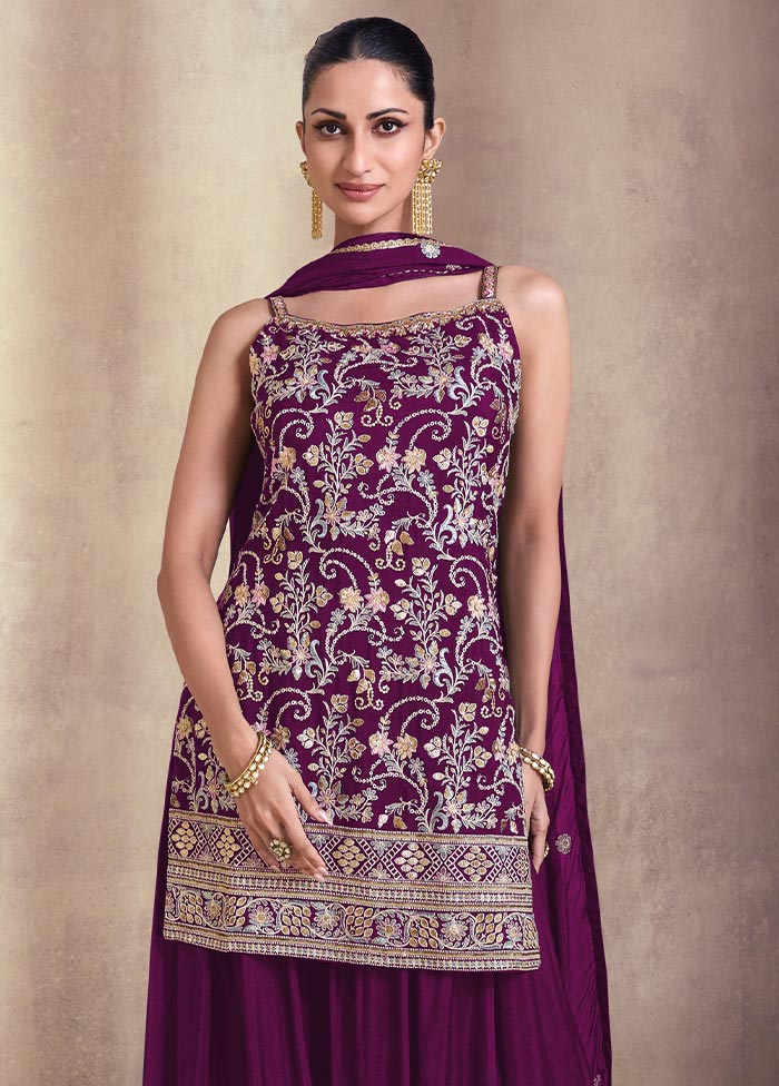 3 Pc Purple Semi Stitched Georgette Suit Set Cheap Exclusive