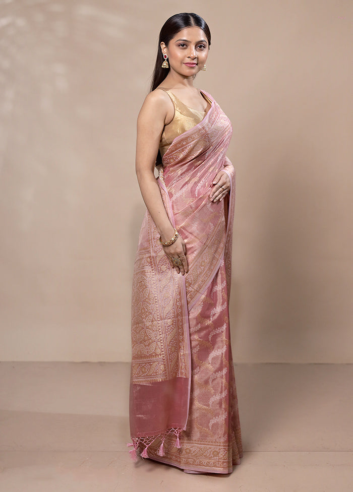 Pink Tissue Silk Saree With Blouse Piece Huge Surprise Cheap Pice