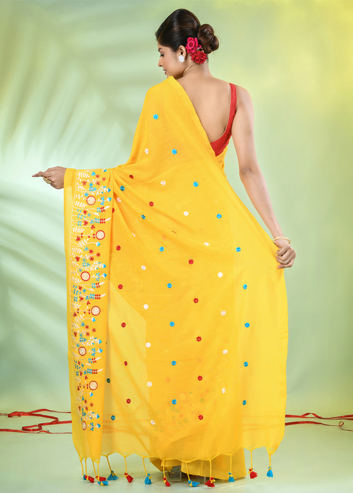 Yellow Cotton Saree With Blouse Piece Discount Hot Sale