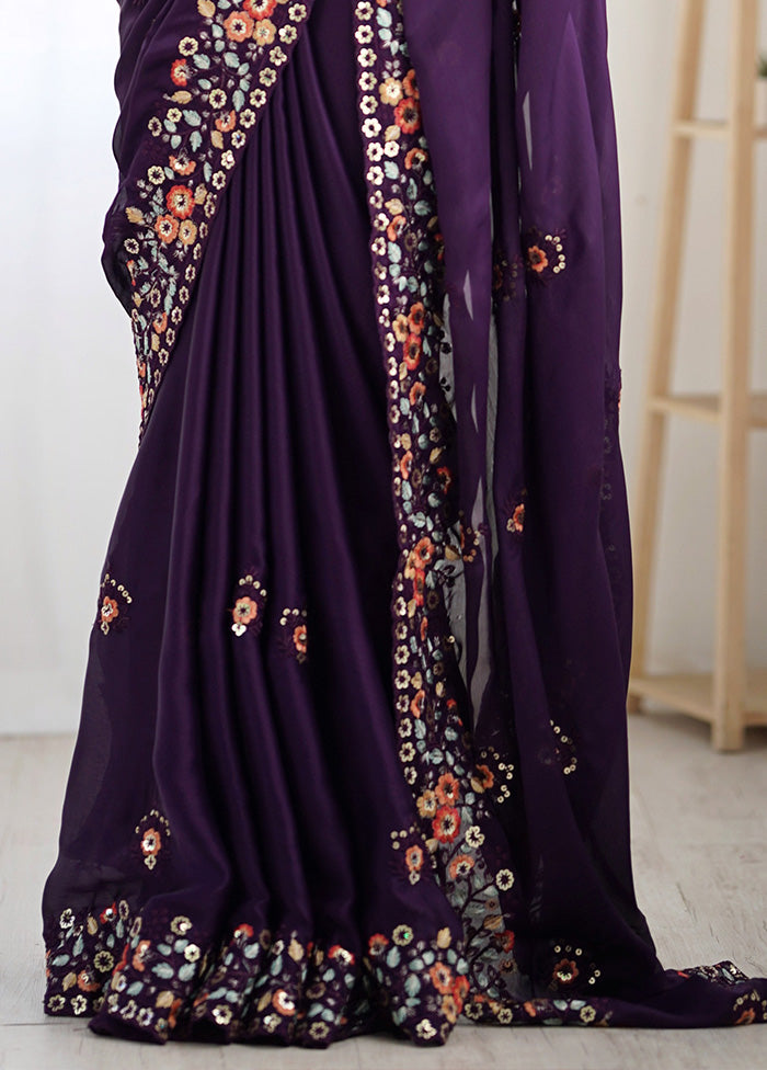 Purple Satin Silk Saree With Blouse Piece Online For Sale