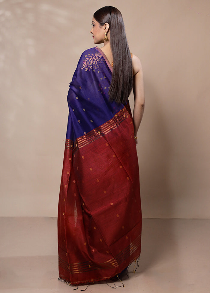 Violet Khadi Cotton Saree With Blouse Piece Discount Release Dates