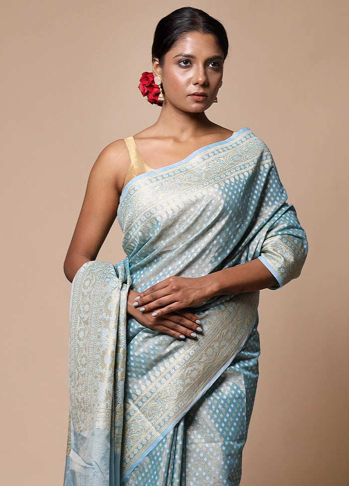 Blue Tissue Silk Saree With Blouse Piece Free Shipping Discounts