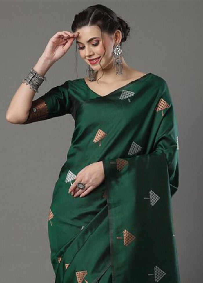 Green Banarasi Silk Saree With Blouse Piece Footlocker Finishline Online