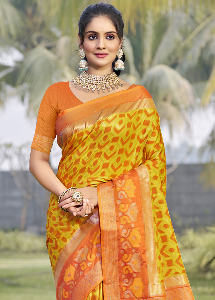 Yellow Spun Silk Saree With Blouse Piece Discount Codes Really Cheap