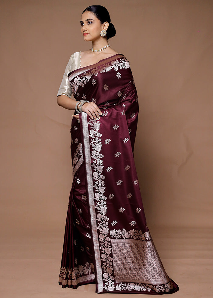 Wine Katan Silk Saree With Blouse Piece View Cheap Online