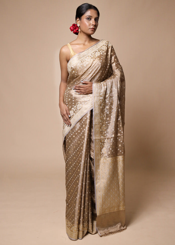 Cream Tissue Silk Saree With Blouse Piece Cheap Sale Wholesale Pice