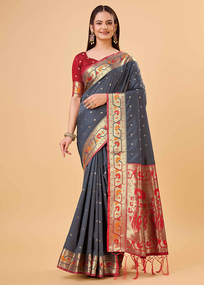 Grey Banarasi Silk Saree With Blouse Piece Outlet Classic