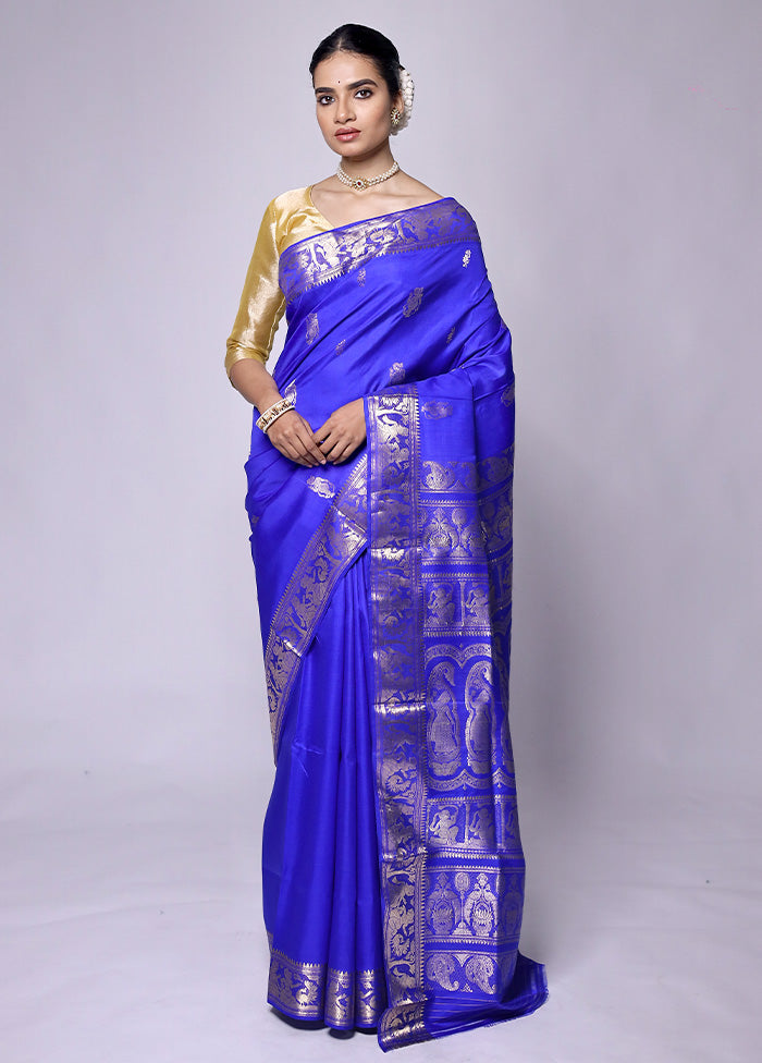 Blue Handloom Baluchari Pure Silk Saree With Blouse Piece Visit Online