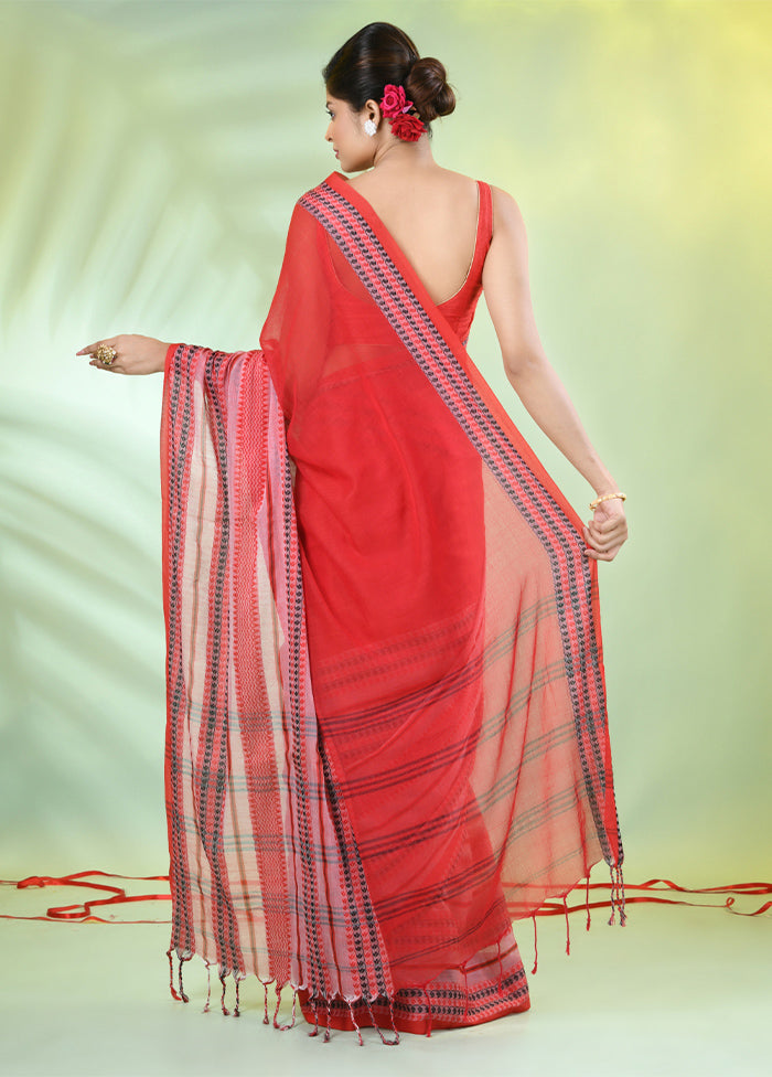 Red Cotton Saree With Blouse Piece Outlet Top Quality