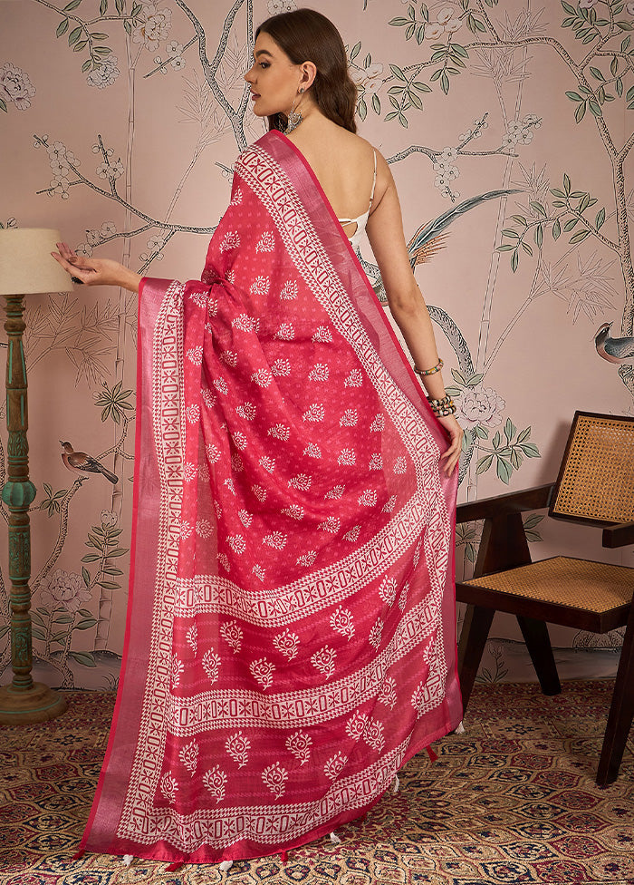 Pink Linen Silk Saree With Blouse Piece Discount Looking For