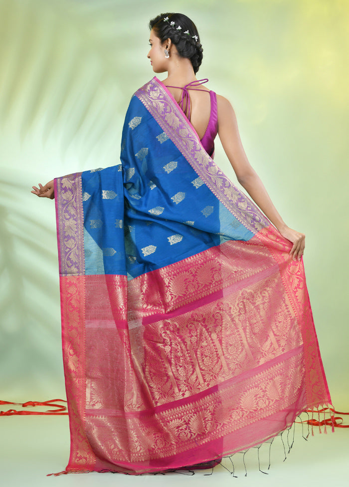 Blue Pure Cotton Saree With Blouse Piece Cheap Pice Top Quality