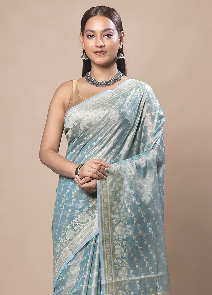 Blue Tissue Silk Saree With Blouse Piece Buy Cheap Manchester Great Sale