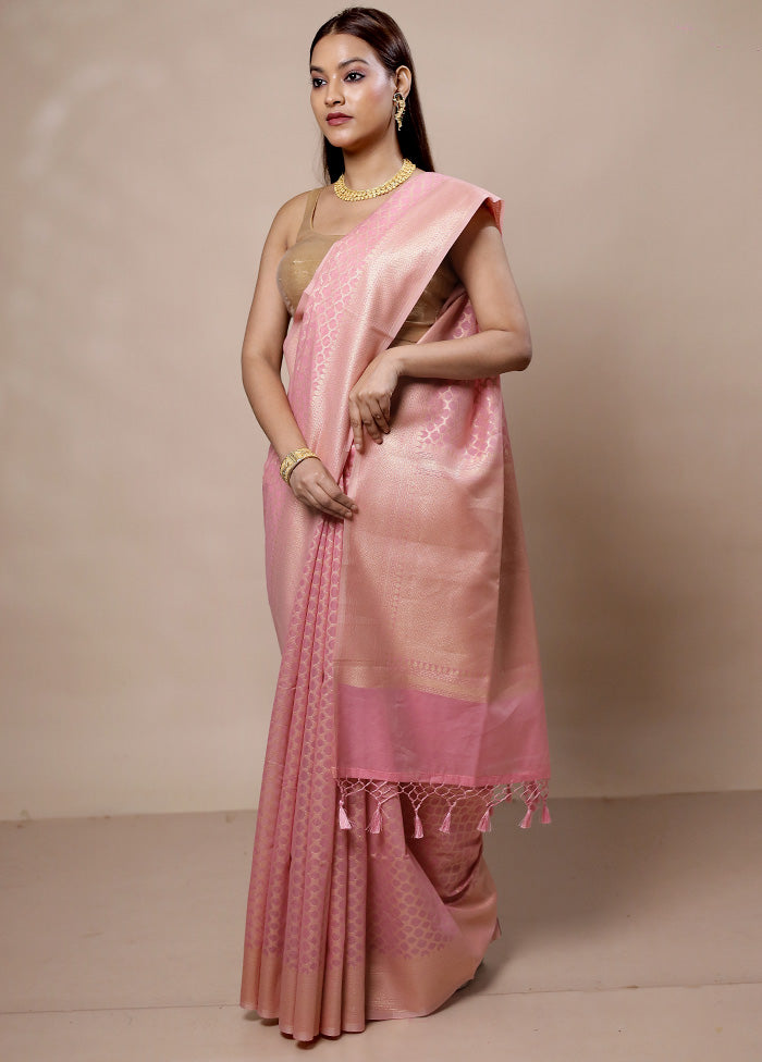 Pink Kora Silk Saree With Blouse Piece Shop For Cheap Online