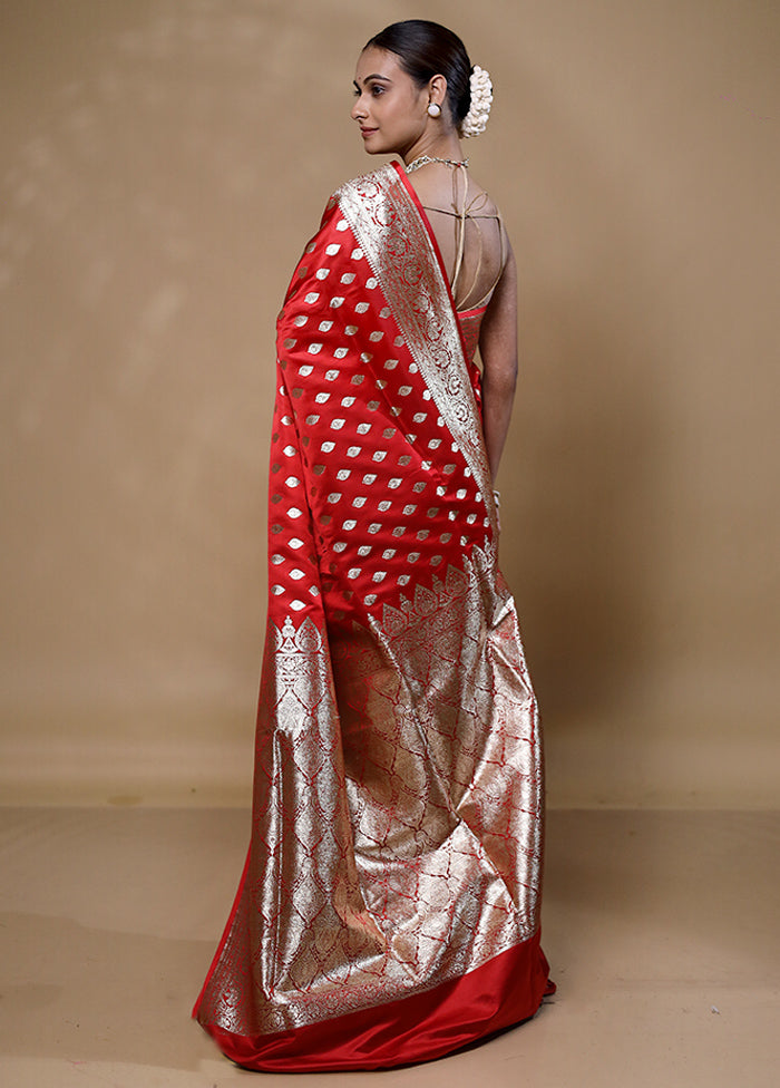 Red Banarasi Silk Saree With Blouse Piece Newest