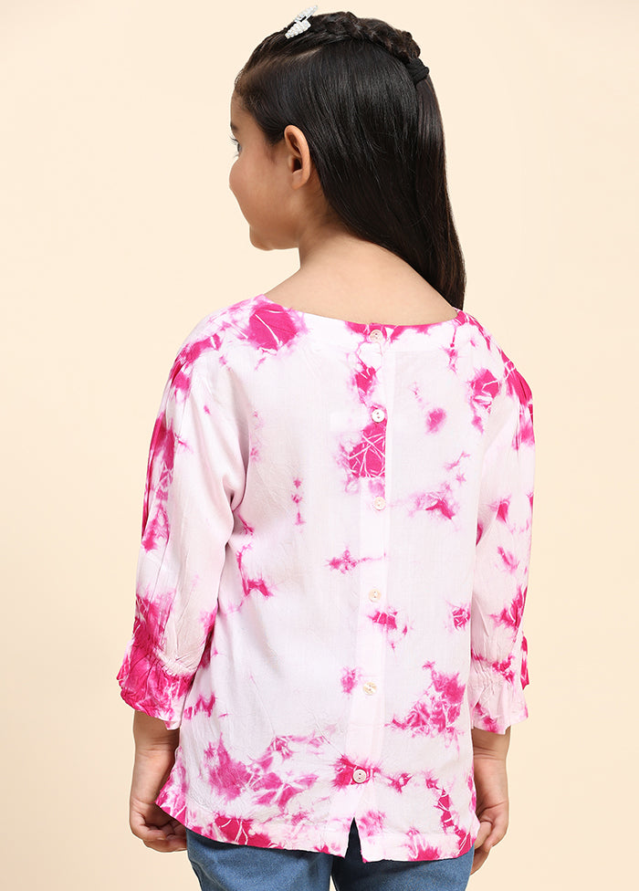 Pink Rayon Three Fourth Sleeves Round Neckshape Top 100% Authentic Sale Online