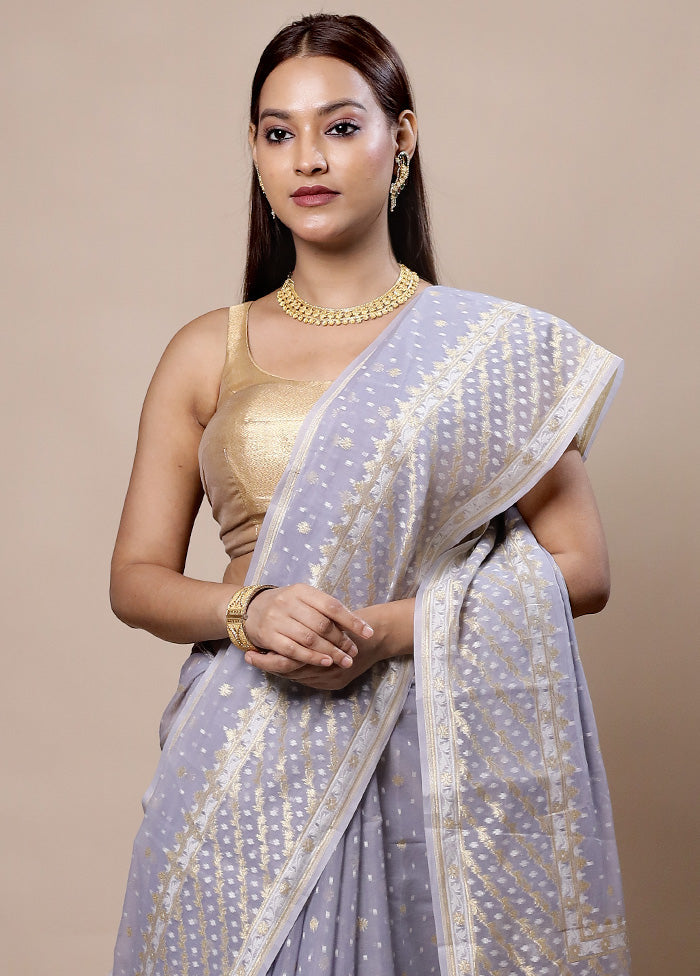 Grey Kora Silk Saree With Blouse Piece Cheap Sale 100% Guaranteed