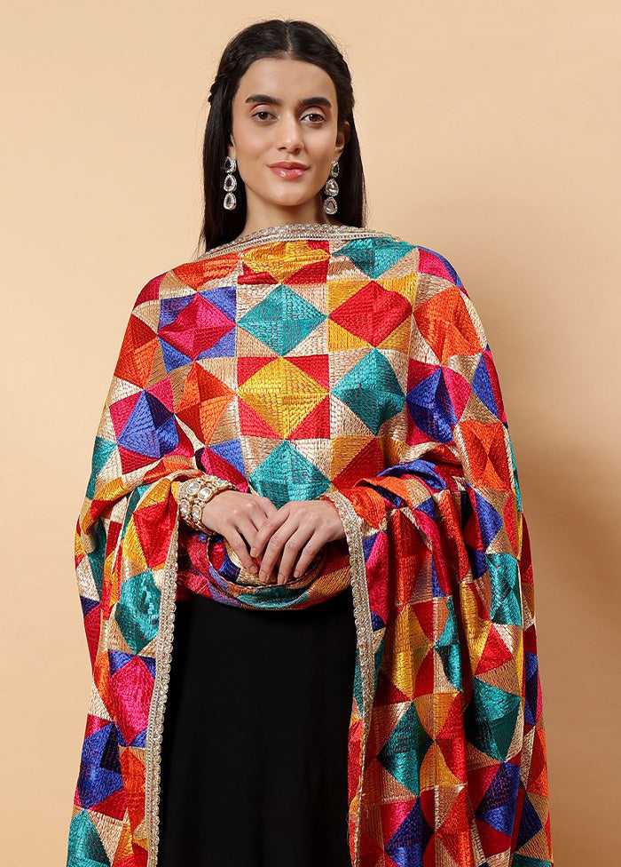 Multicolor Chinon Embroidered Work Dupatta 2025 New Sale Online