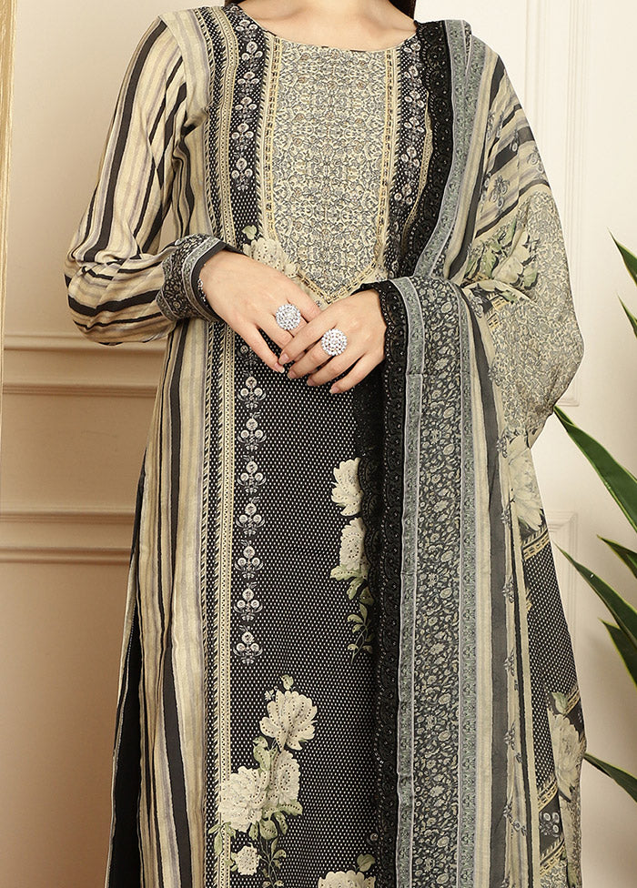 3 Pc Black Unstitched Pashmina Suit Set Marketable