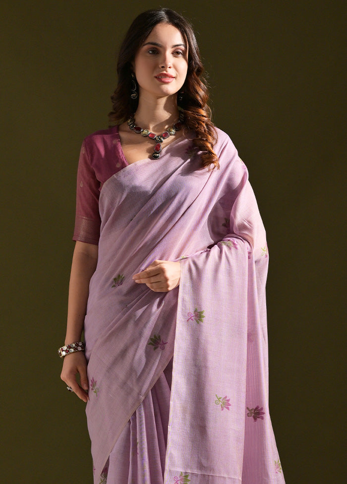 Lavender Pure Cotton Saree With Blouse Piece Lowest Pice Cheap Pice